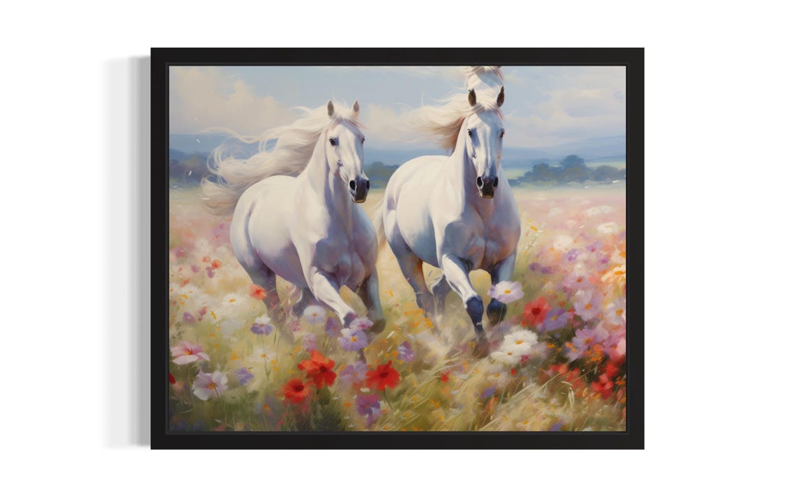 Two White Horses Abstract Art Print