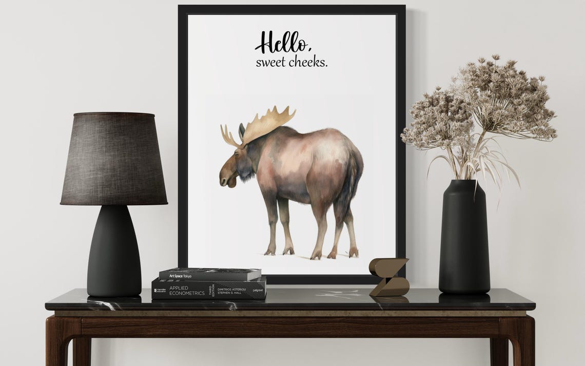 Hello Sweet Cheeks Bull Moose With Antlers Bathroom Humor Poster - Image 3