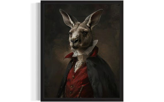 Kangaroo Vampire Art Print Poster Gothic Original Artwork Kangaroo Portrait Vintage Prints Decor