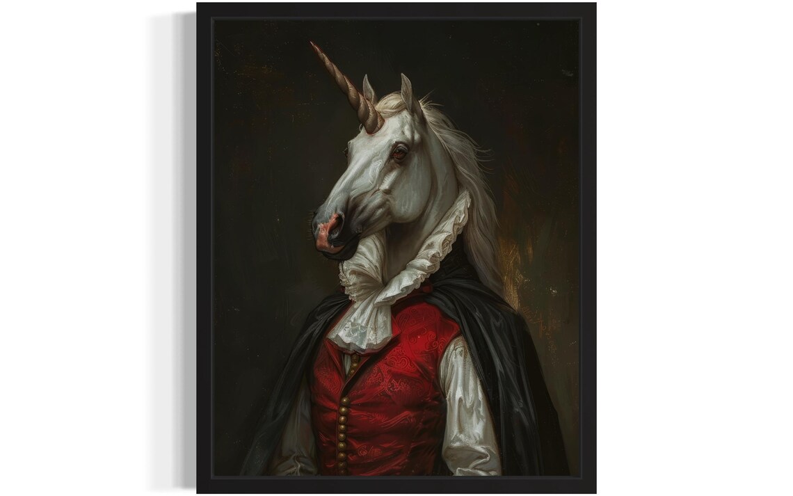 White Unicorn Vampire With Spiraled Horn Gothic Fantasy Portrait Poster