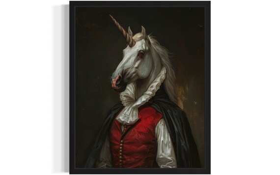 White Unicorn Vampire With Spiraled Horn Gothic Fantasy Portrait Poster
