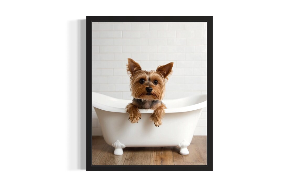 Yorkshire Terrier Puppy in Bathtub Cute Small Dog Photo Poster
