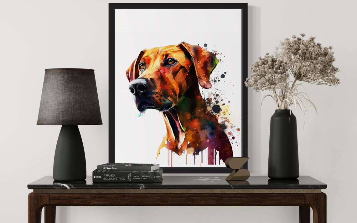 Rhodesian Ridgeback Profile Amber Watercolor Splash Portrait Poster - Image 3