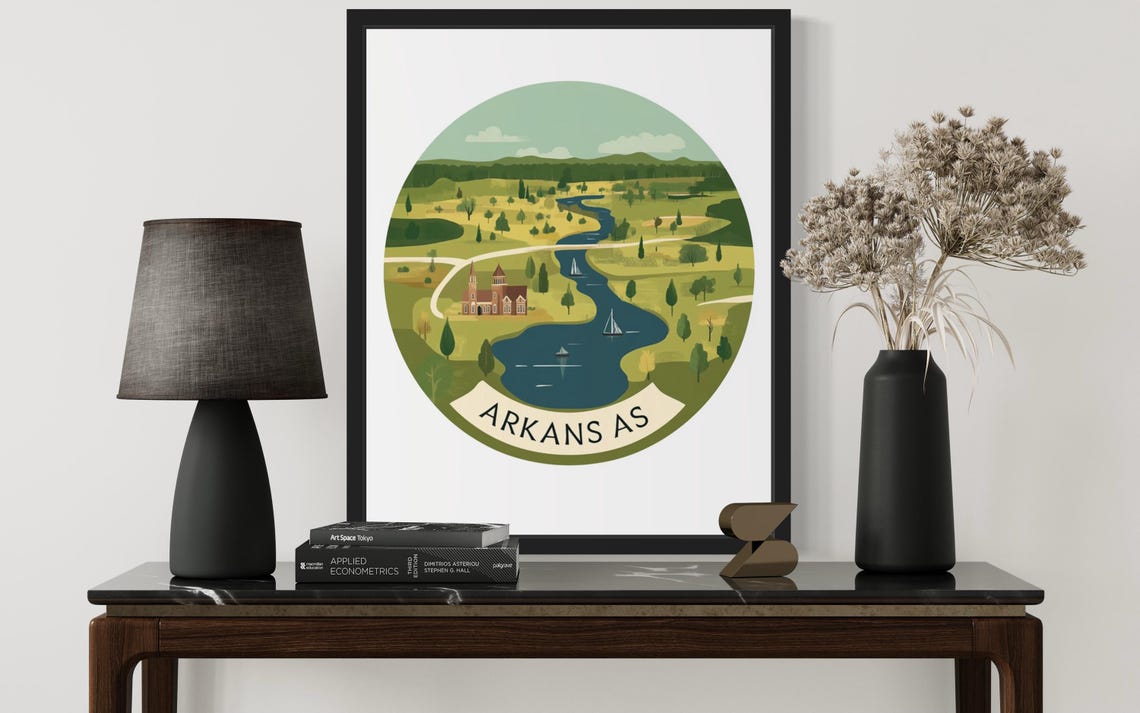 Arkansas Winding River Valley Red Church Sailing Scene Poster - Image 3