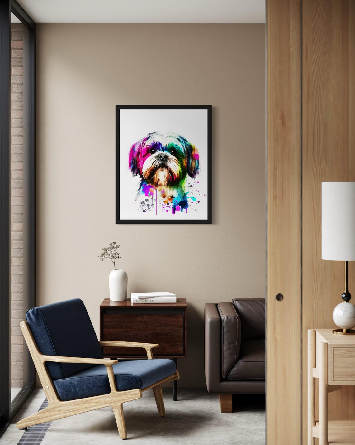 Shih Tzu Rainbow Watercolor Portrait Small Fluffy Dog Art Poster - Image 2