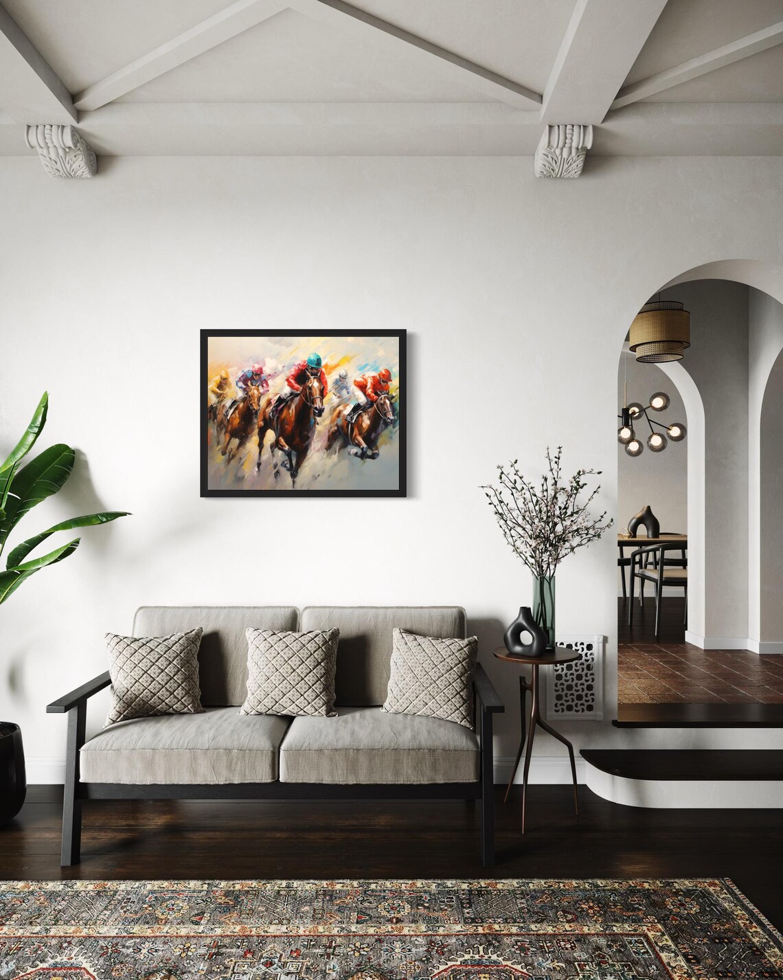 Horse Race Jockeys Galloping in Colorful Oil Painting Poster - Image 2