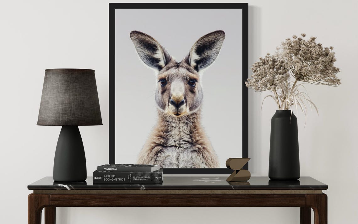 Curious Kangaroo Face Close-Up Minimalist Wildlife Photo Poster - Image 3