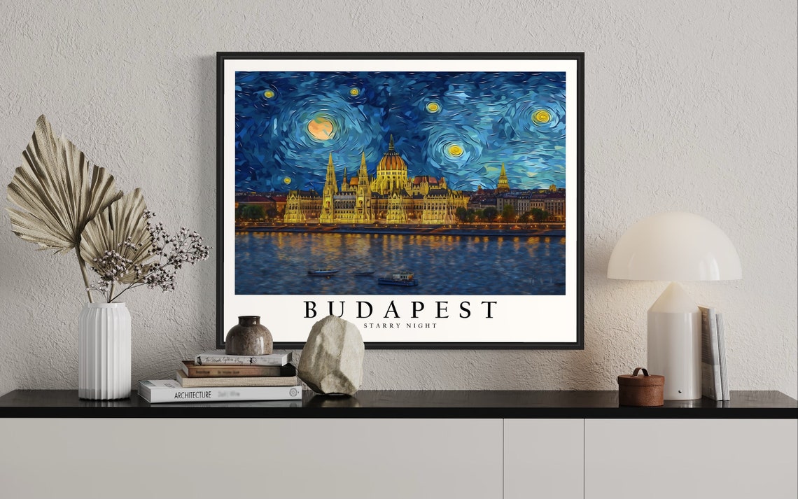 Budapest Parliament Building Van Gogh Starry Night River Poster - Image 2
