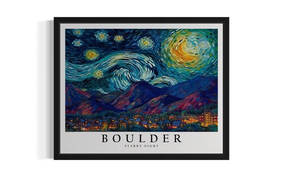 Boulder Colorado Starry Night Art Print Wall Poster Original Paint Artwork Decor