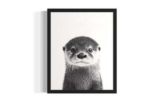 Otter Animal Black And White Poster Art Print Living Room Wall Original Paint Artwork Decor