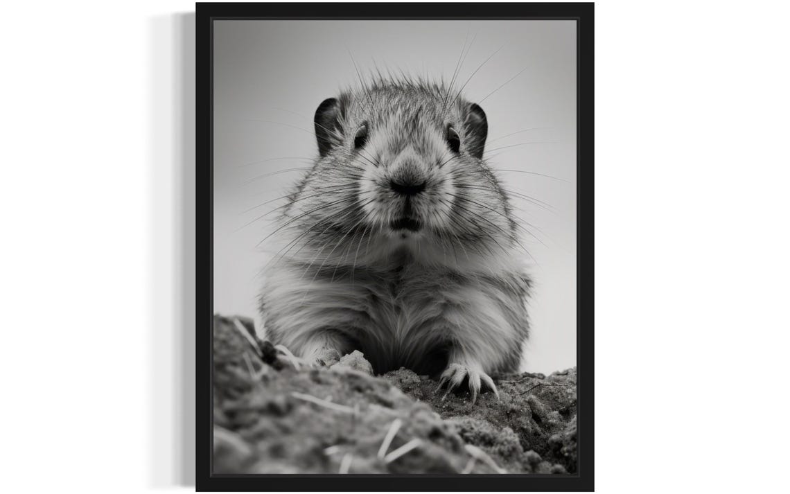 Lemming Close Up Portrait Black And White Small Rodent Wildlife Poster