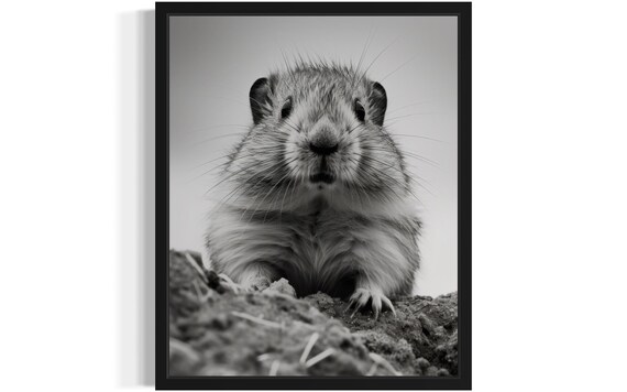 Lemming Close Up Portrait Black And White Small Rodent Wildlife Poster