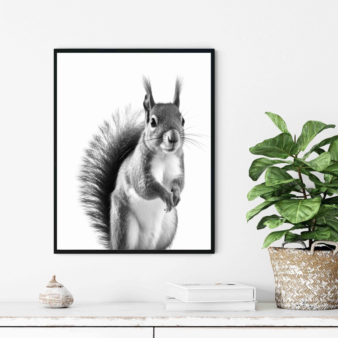 Squirrel Black and White Bushy Tailed Woodland Portrait Poster - Image 3