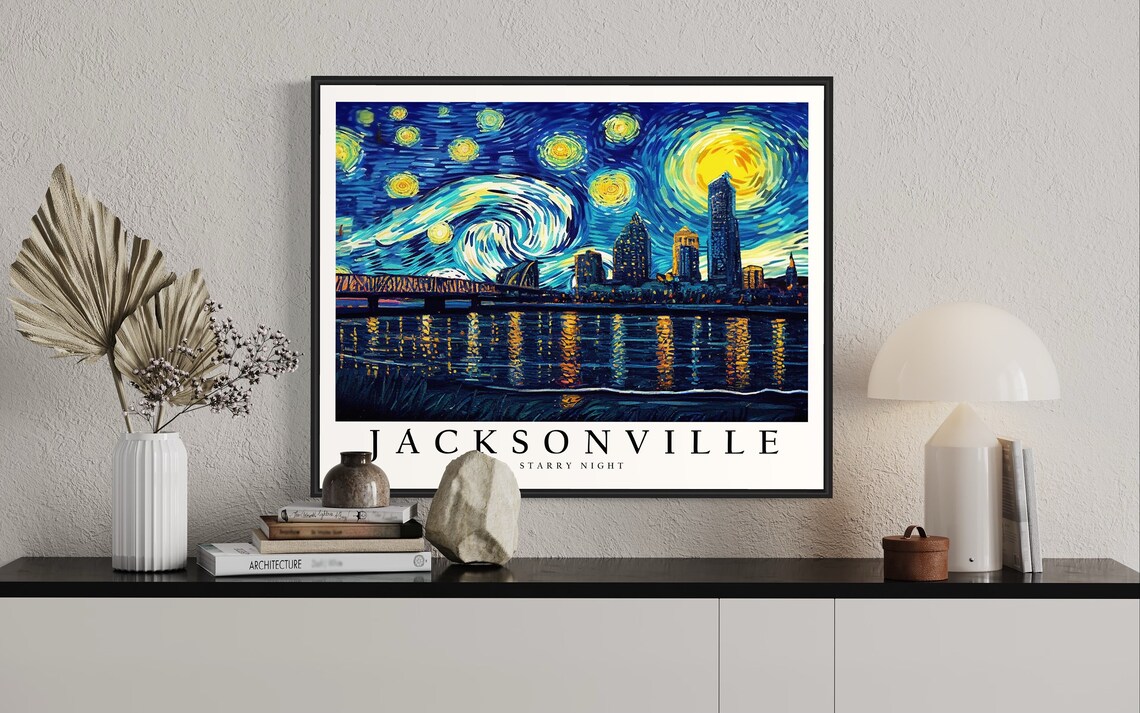 Jacksonville Riverside Skyline Van Gogh Starry Night City Poster - Image 2