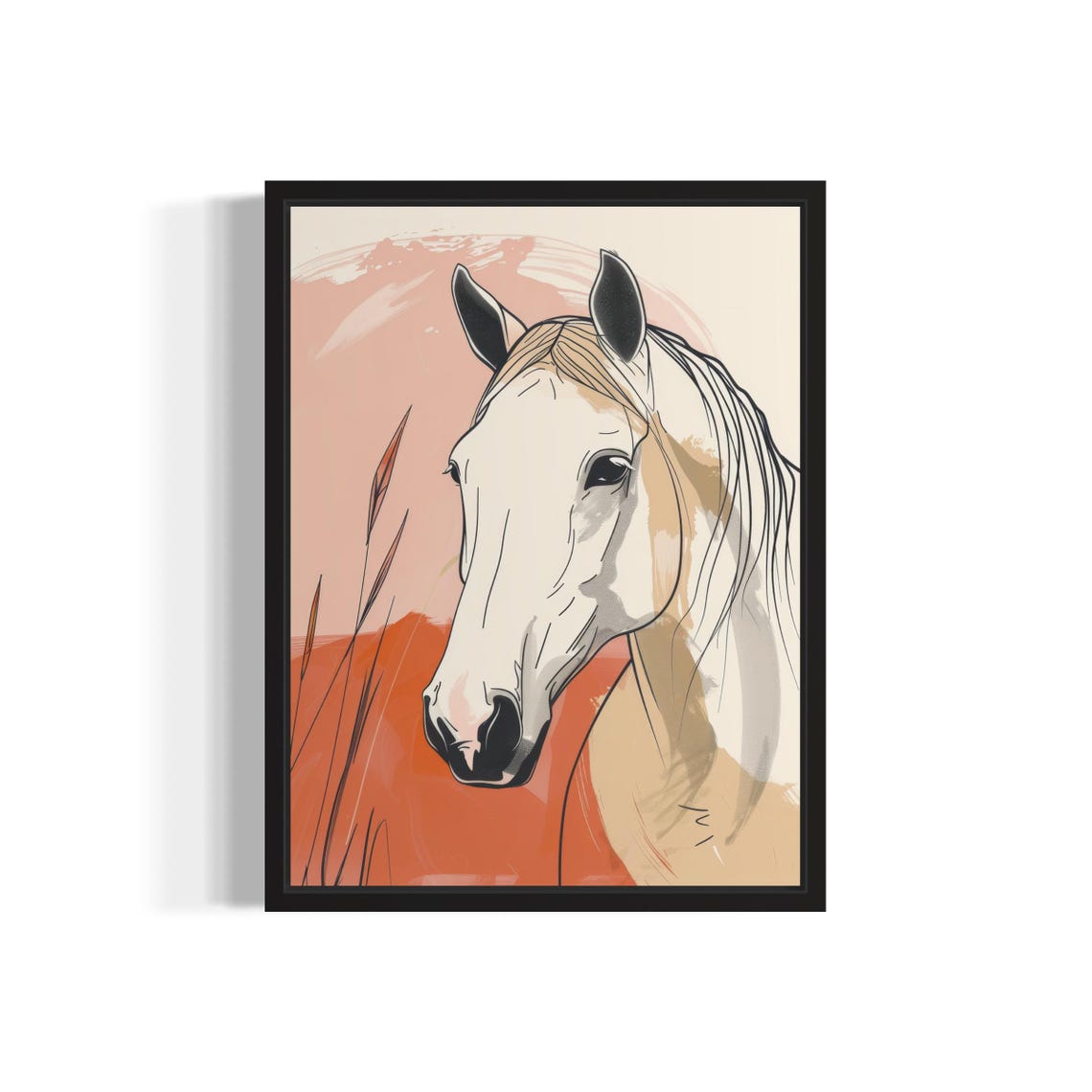 White Horse Head Elegant Line Art Peach Abstract Decor Poster