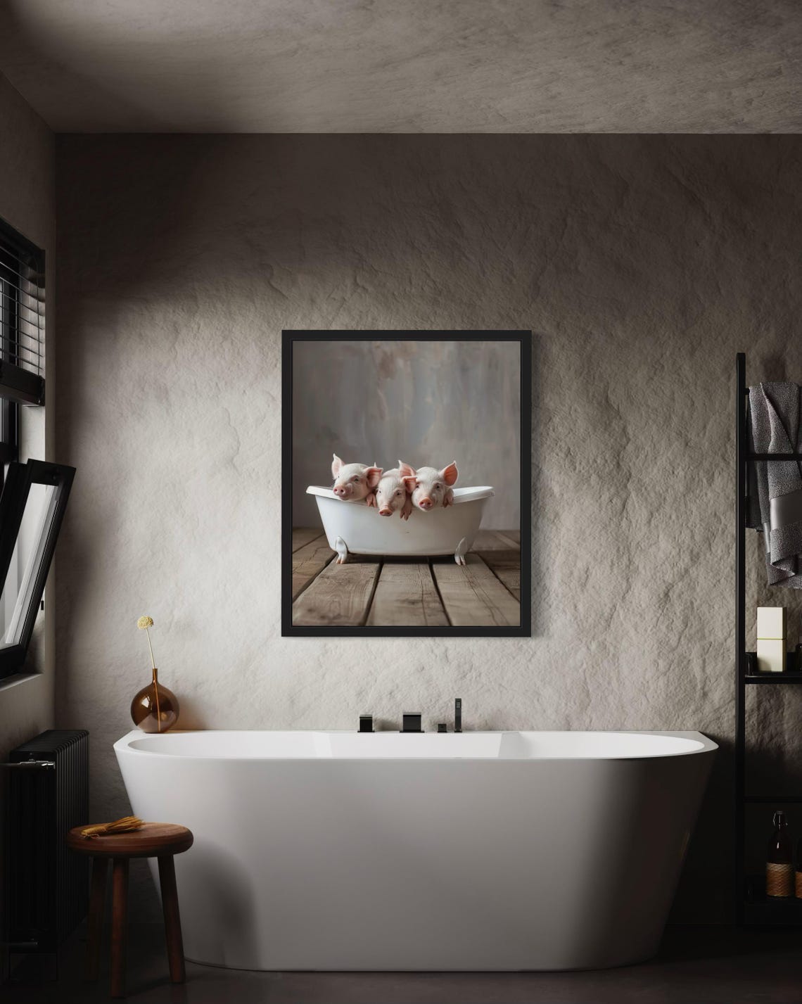 Three Pink Piglets Lined Up In Vintage Bathtub Funny Animal Poster - Image 3