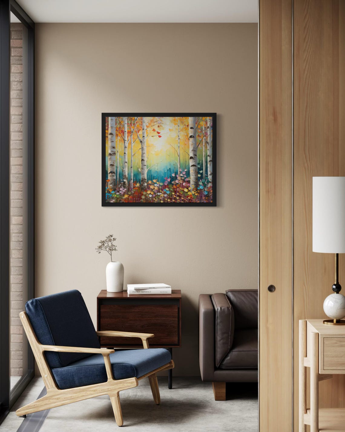 Colorful Birch Forest in Golden Autumn Glow Original Painting Poster - Image 2