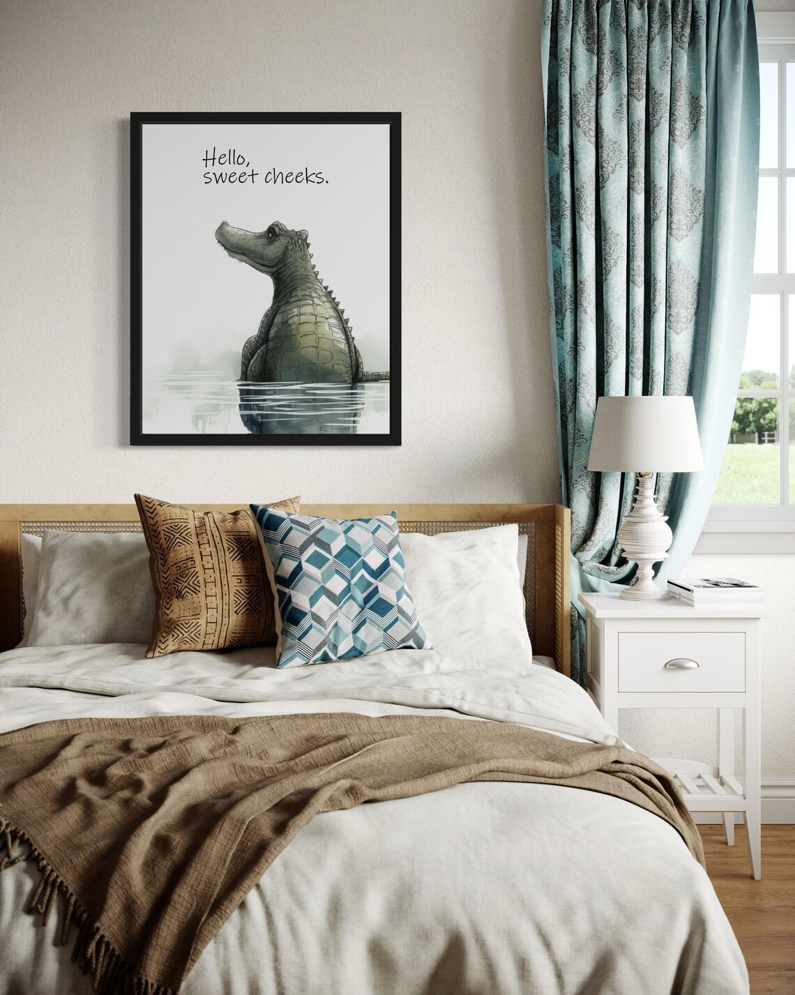Alligator Rising From Water Hello Sweet Cheeks Funny Bathroom Poster - Image 2