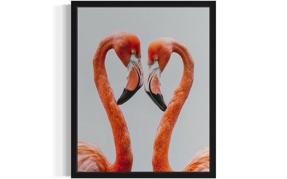 Two Flamingos Forming A Heart Shape Pink Flamingo Wildlife Photography Art Print