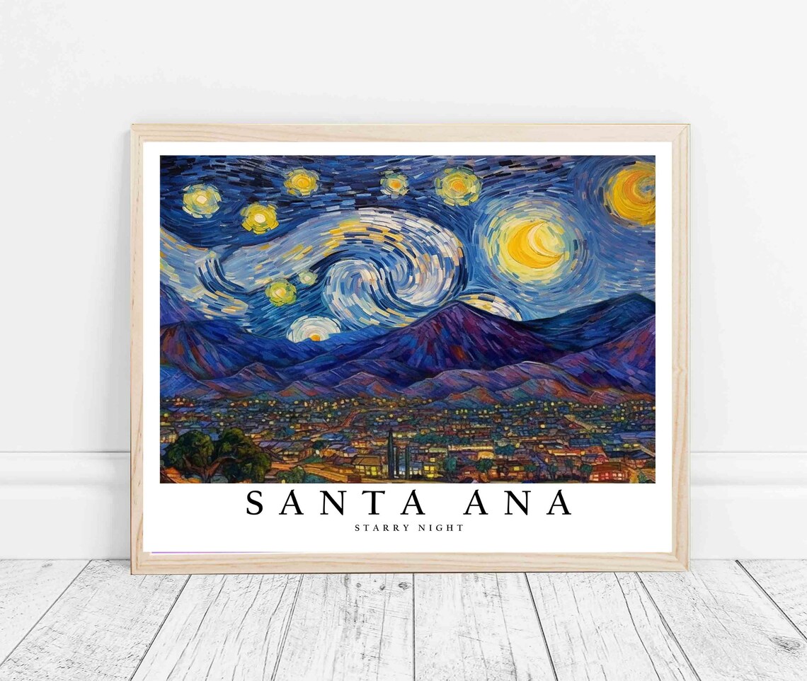 Santa Ana Starry Night Van Gogh Style City Lights Art Poster - Image 3
