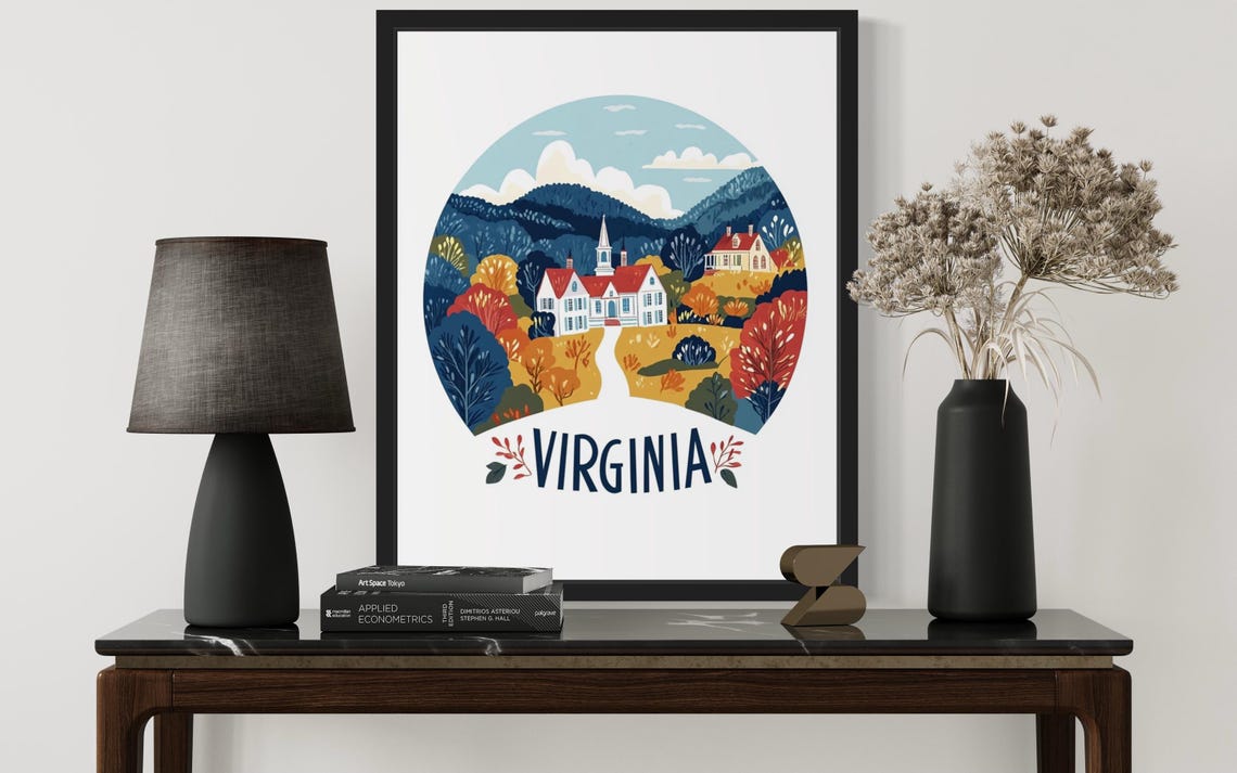 Virginia Autumn Village Church Circular Scenery Poster Home Decor Gift - Image 3