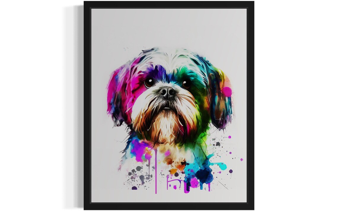 Shih Tzu Rainbow Watercolor Portrait Small Fluffy Dog Art Poster