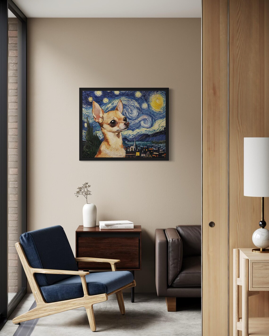 Chihuahua Starry Night Van Gogh Style Tiny Dog Portrait Poster - Image 3