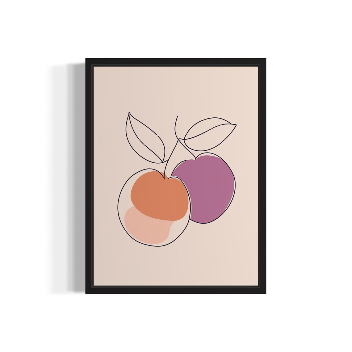 Plums Minimal Line Art Orange Purple Fruit Illustration Art Poster