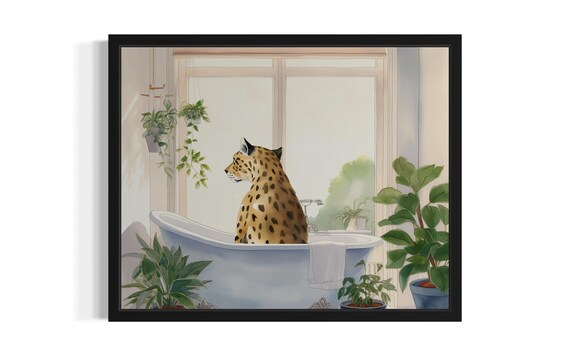 Leopard In Vintage Bathtub Sunlit Window Bathroom Art Poster