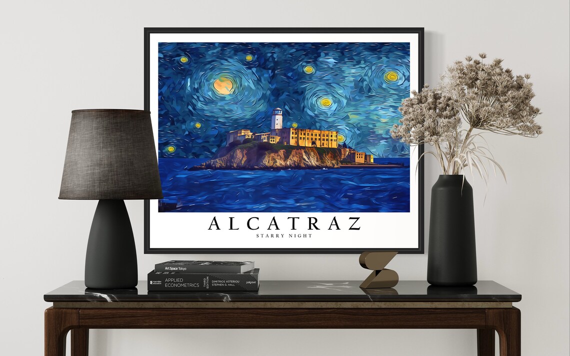 Alcatraz Island Starry Night Van Gogh Style Landmark Art Poster - Image 3