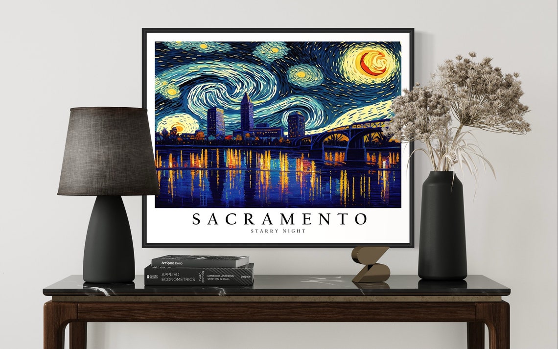 Sacramento Riverfront Skyline Van Gogh Starry Night City Poster - Image 3