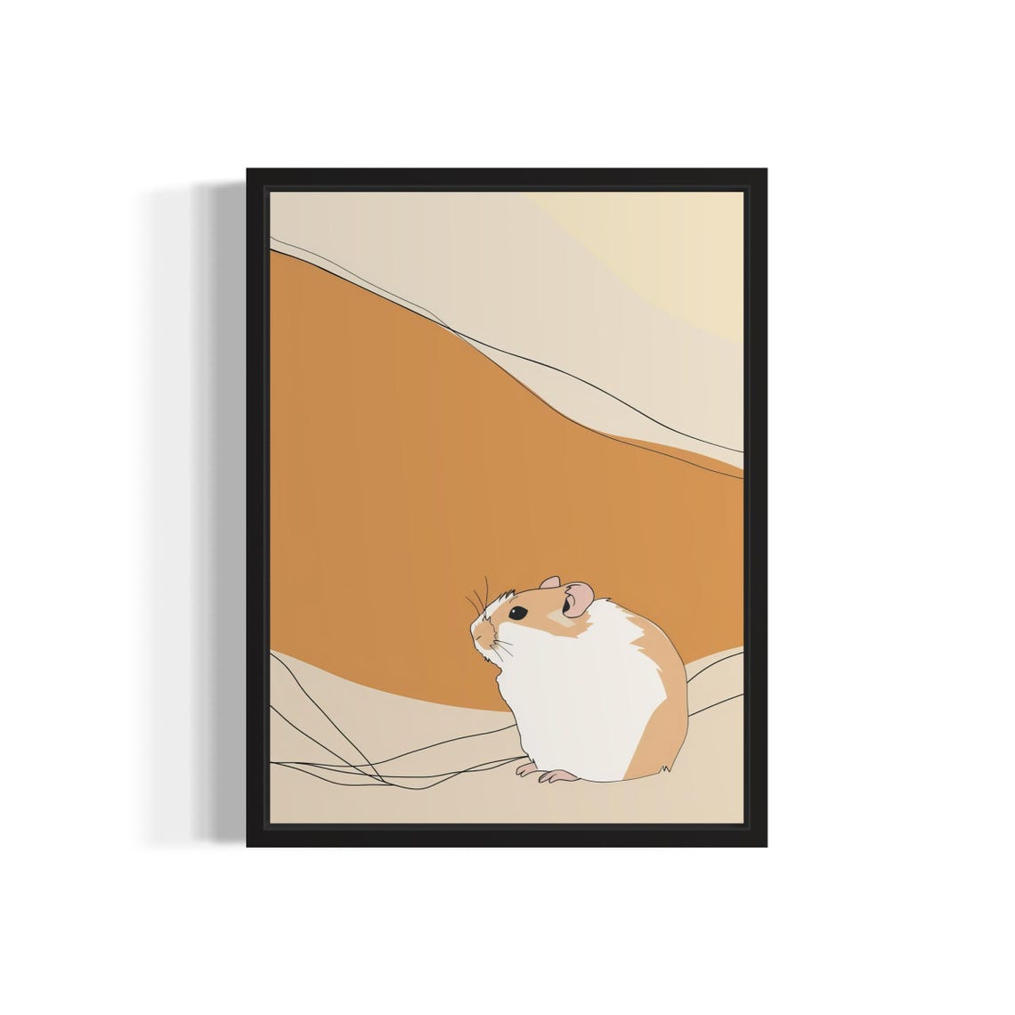 Tiny Hamster Minimalist Line Art Warm Beige Abstract Art Poster