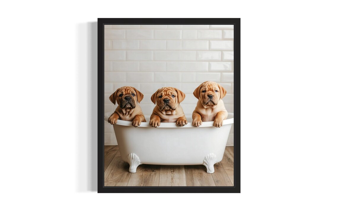 Four Shar-Pei Puppies in Clawfoot Bathtub Funny Dog Photo Poster
