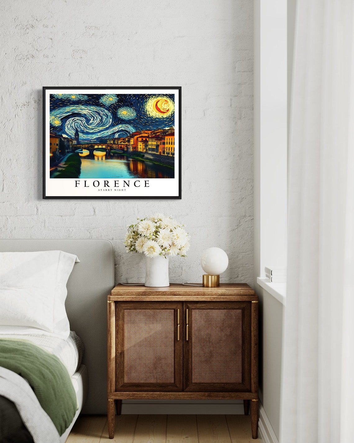 Florence Starry Night Ponte Vecchio Arno River Italy Art Poster - Image 4