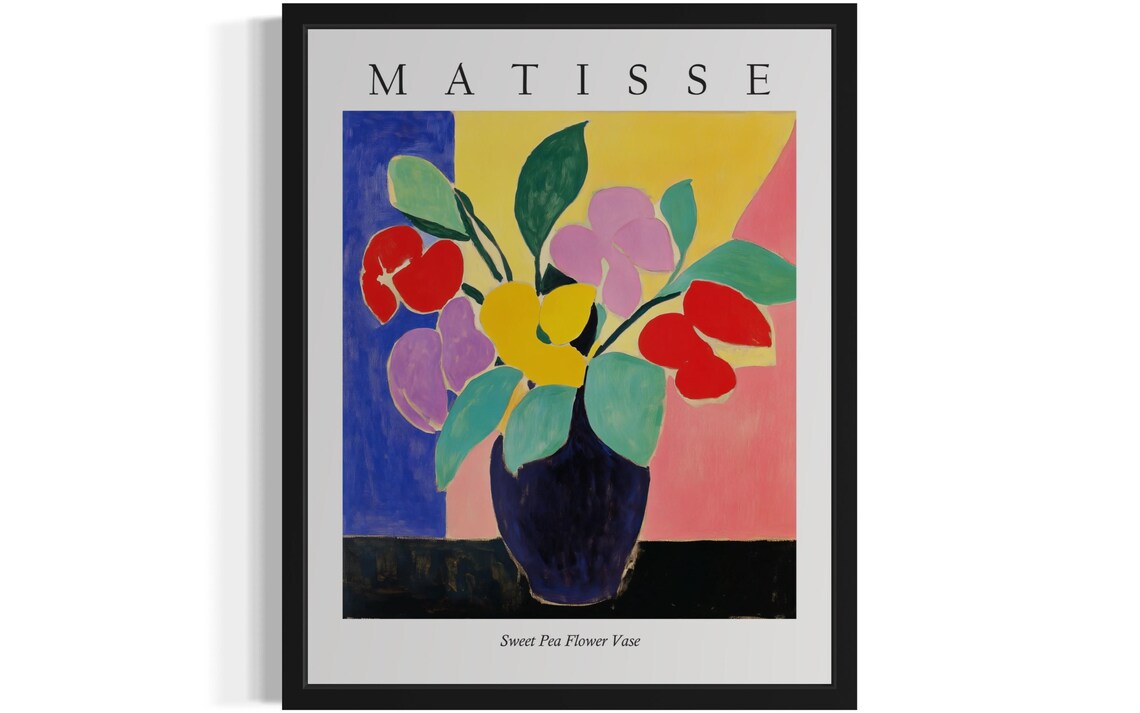 Matisse Style Sweet Pea Flower Vase Joyful Fauvist Still Life Poster