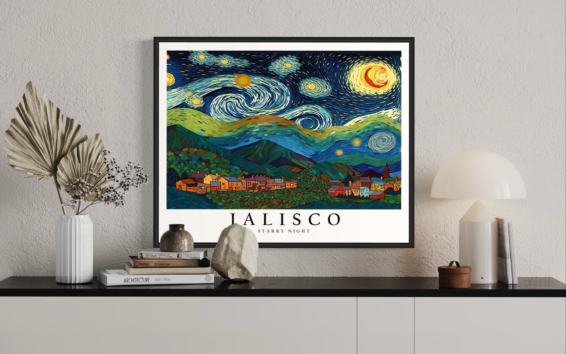 Jalisco Starry Night Village Valley Swirling Moonlit Sky Poster - Image 2