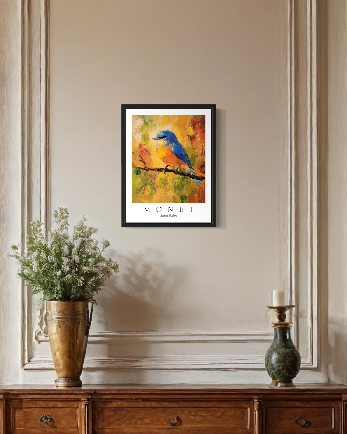 Eastern Blue Bird, Monet-Inspired Art Print - Image 2