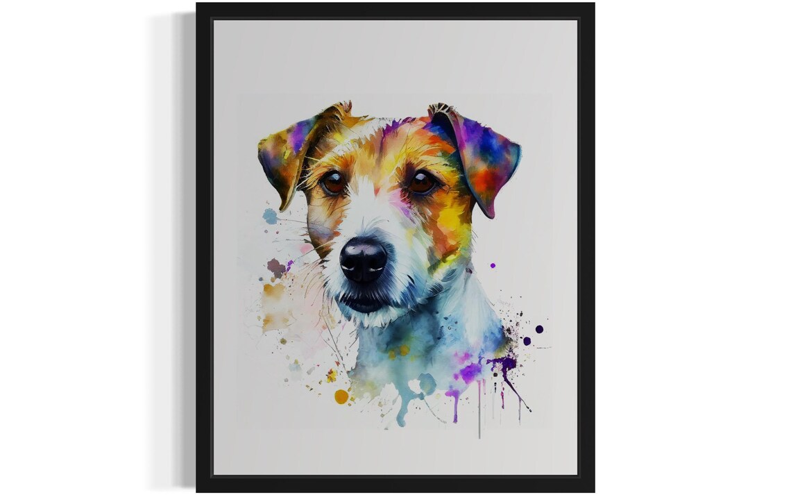 Parson Russell Terrier Dog Rainbow Splash Watercolor Portrait Poster