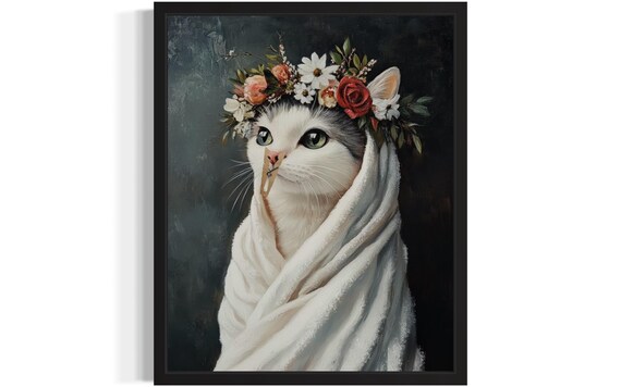 Cat Flower Crown Clothespin Funny Restroom Art Portrait Poster