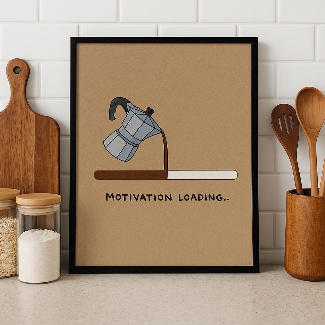 Funny Moka Pot Motivation Loading Minimalist Coffee Kitchen Poster