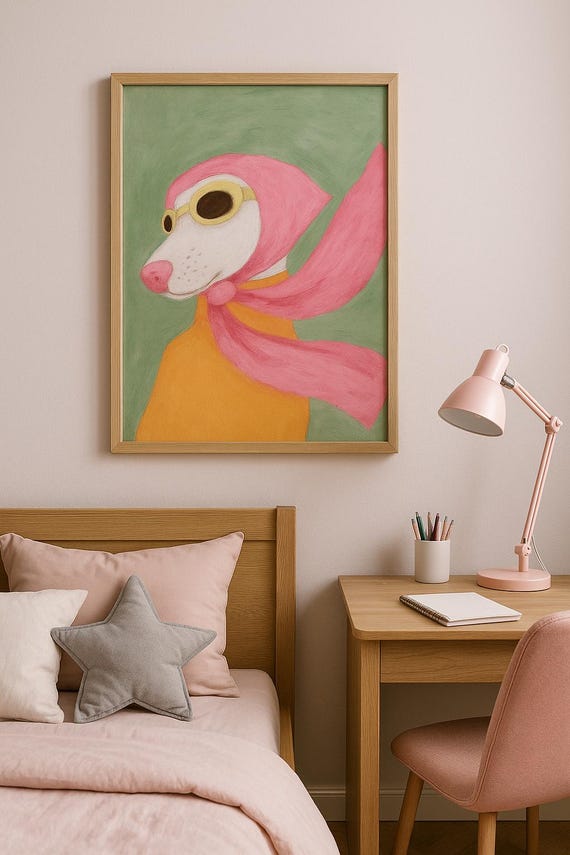 Funny Dog Wall Art Print Colorful Illustration Animal Modern Teen Room Decor Playful Nursery Poster