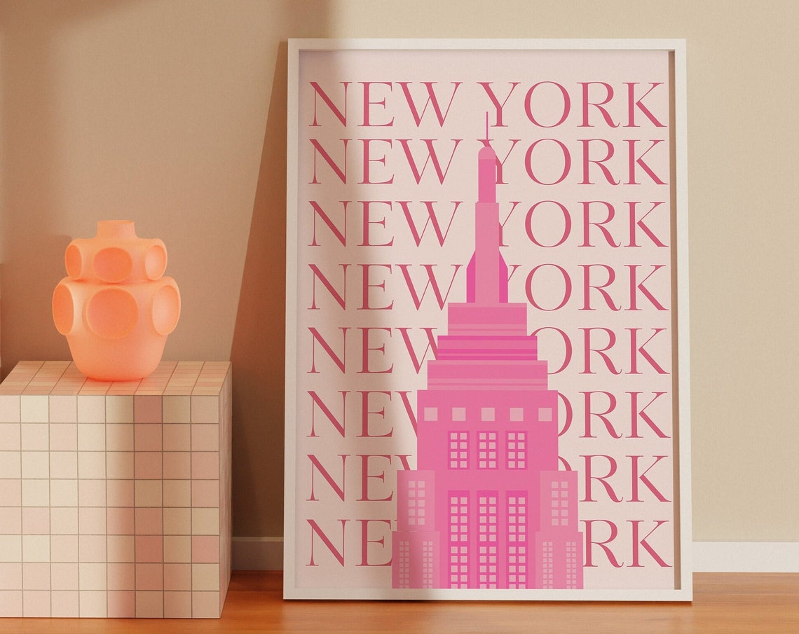New York City Travel Printcute Trendy Wall Artpink Nyc Travel Exhibition Printdigital Art Downloadpreppy Nyc Postertrendy New York Art