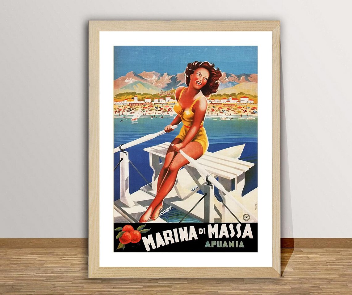 Marina di Massa Apuania Vintage Italian Beach Swimsuit Pin Up Poster - Image 3