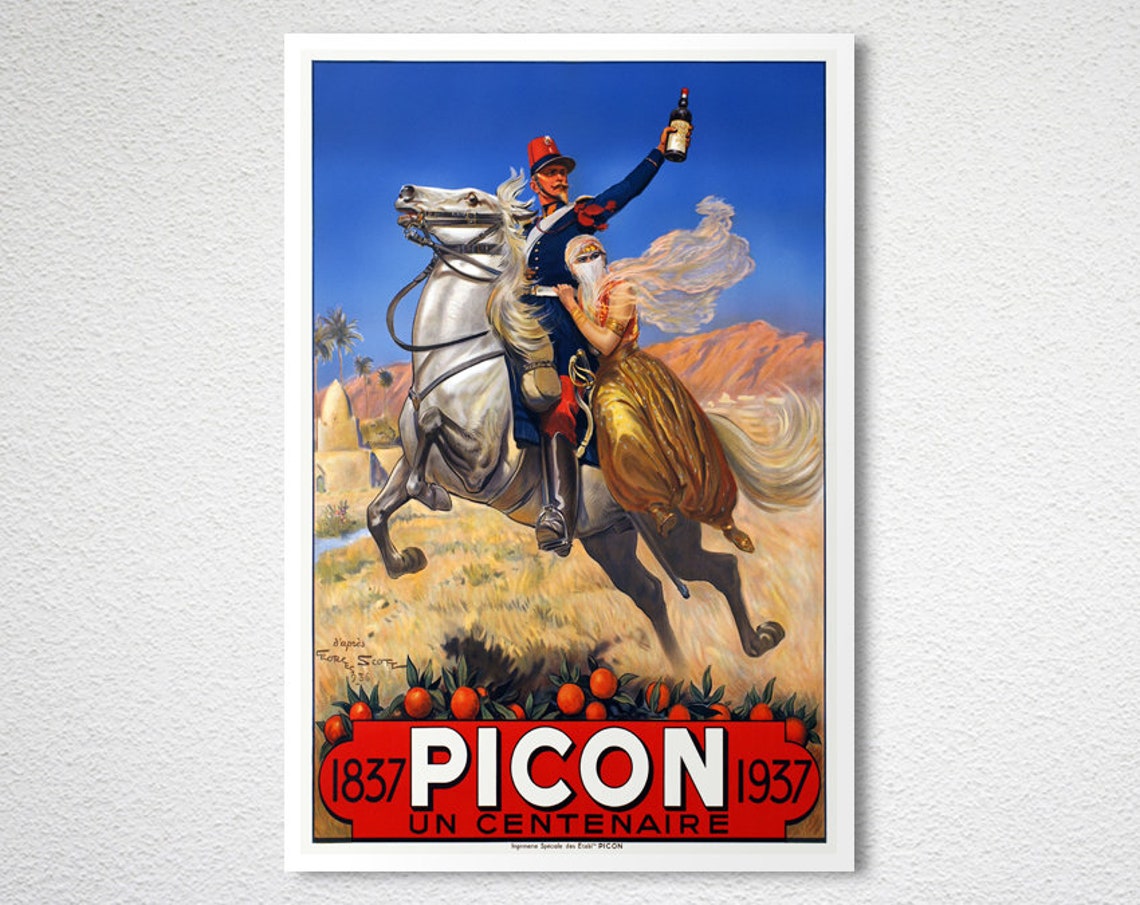 Picon 1937 Centenaire Vintage French Advertising Poster with Horseman - Image 2