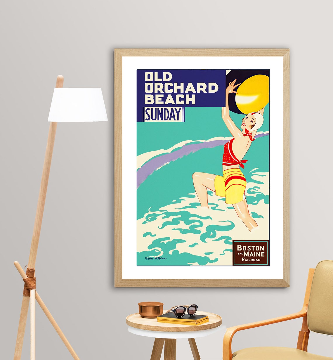 Old Orchard Beach Sunday Boston and Maine Railroad Vintage Swim Poster - Image 2