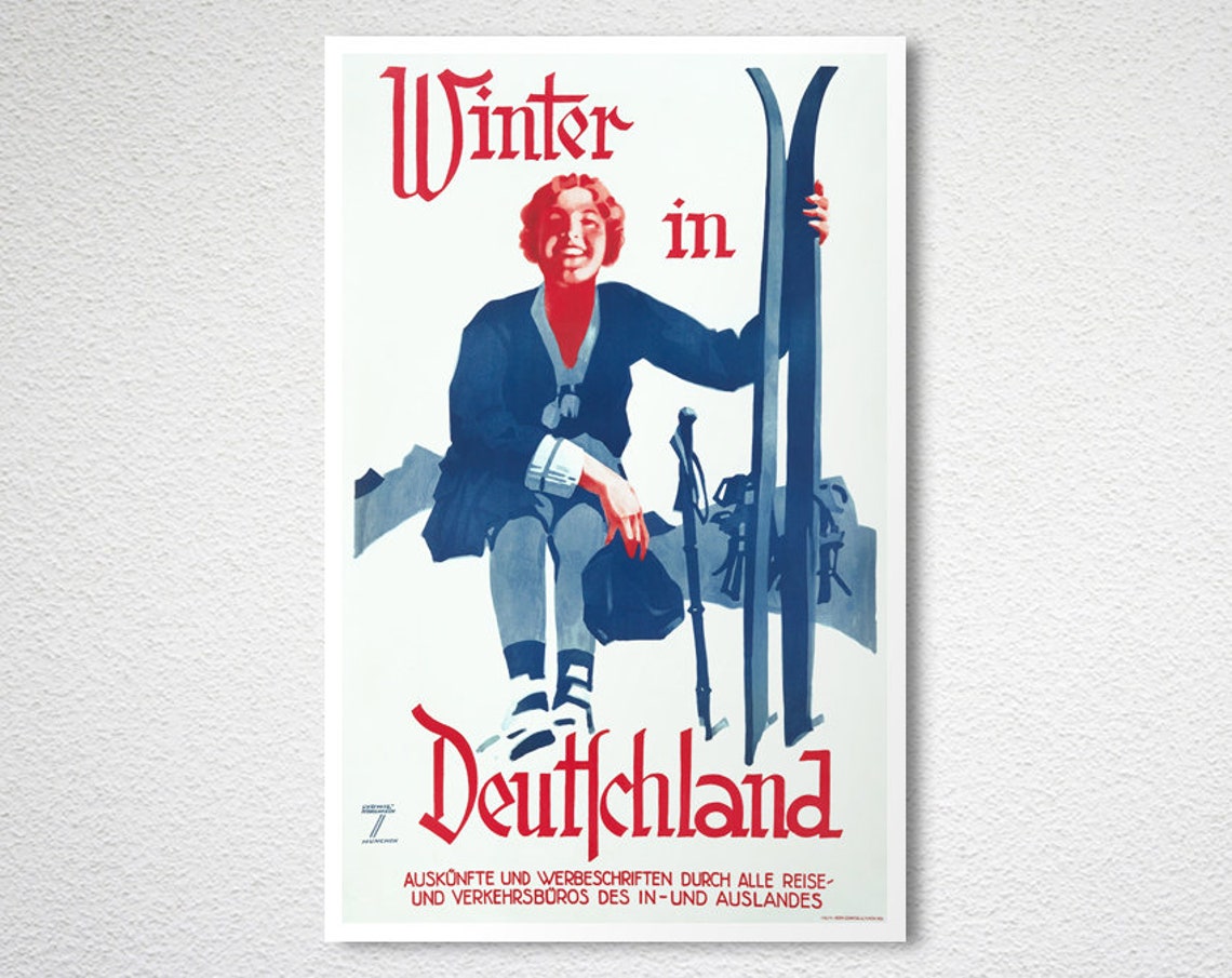 Winter in Deutschland Vintage German Skier Snow Travel Poster - Image 2