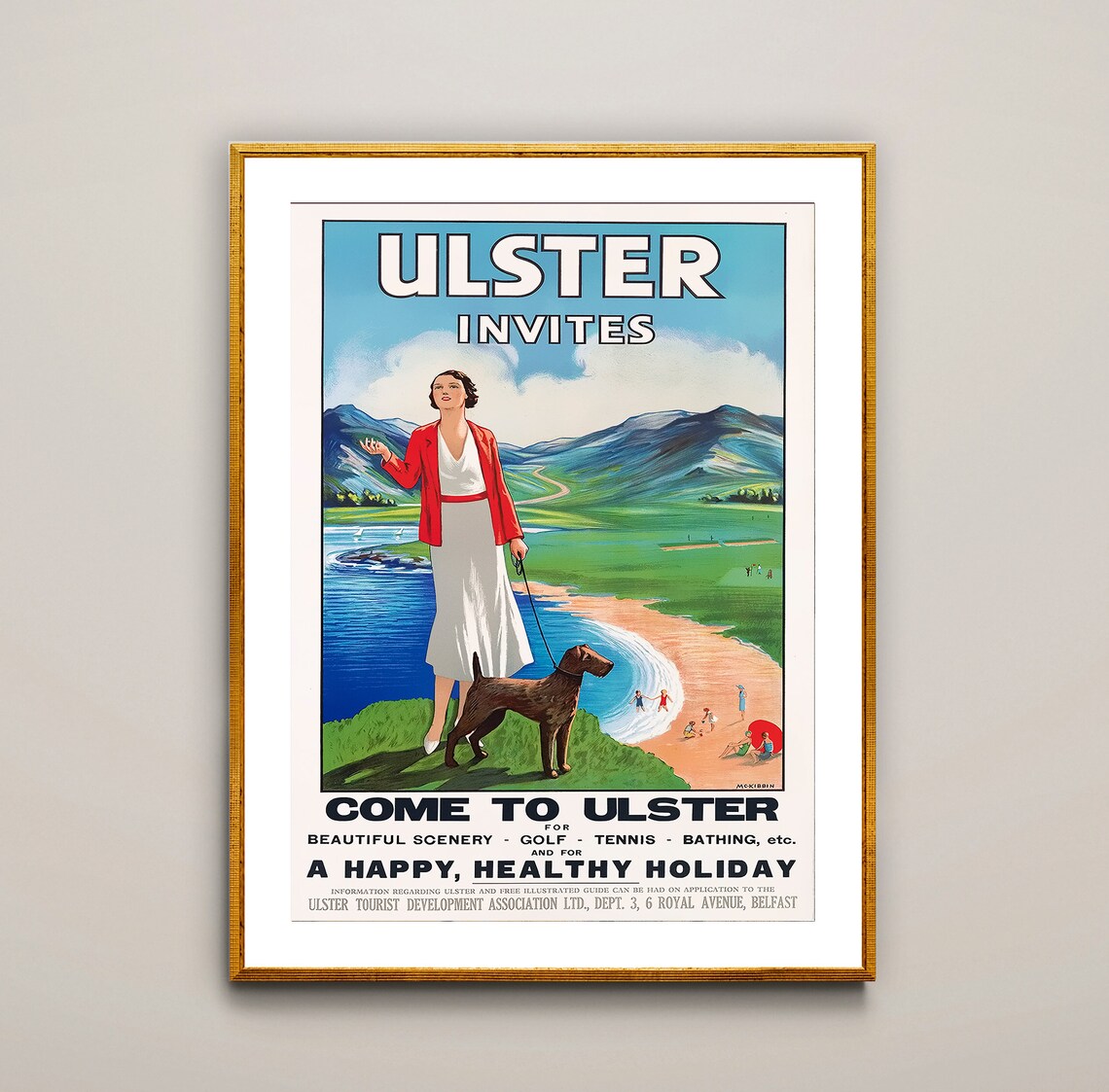 Ulster Invites Happy Healthy Holiday Vintage Ireland Travel Poster