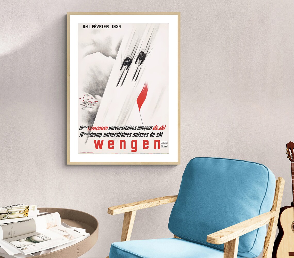 Wengen Switzerland Vintage Ski Travel Poster - Image 2