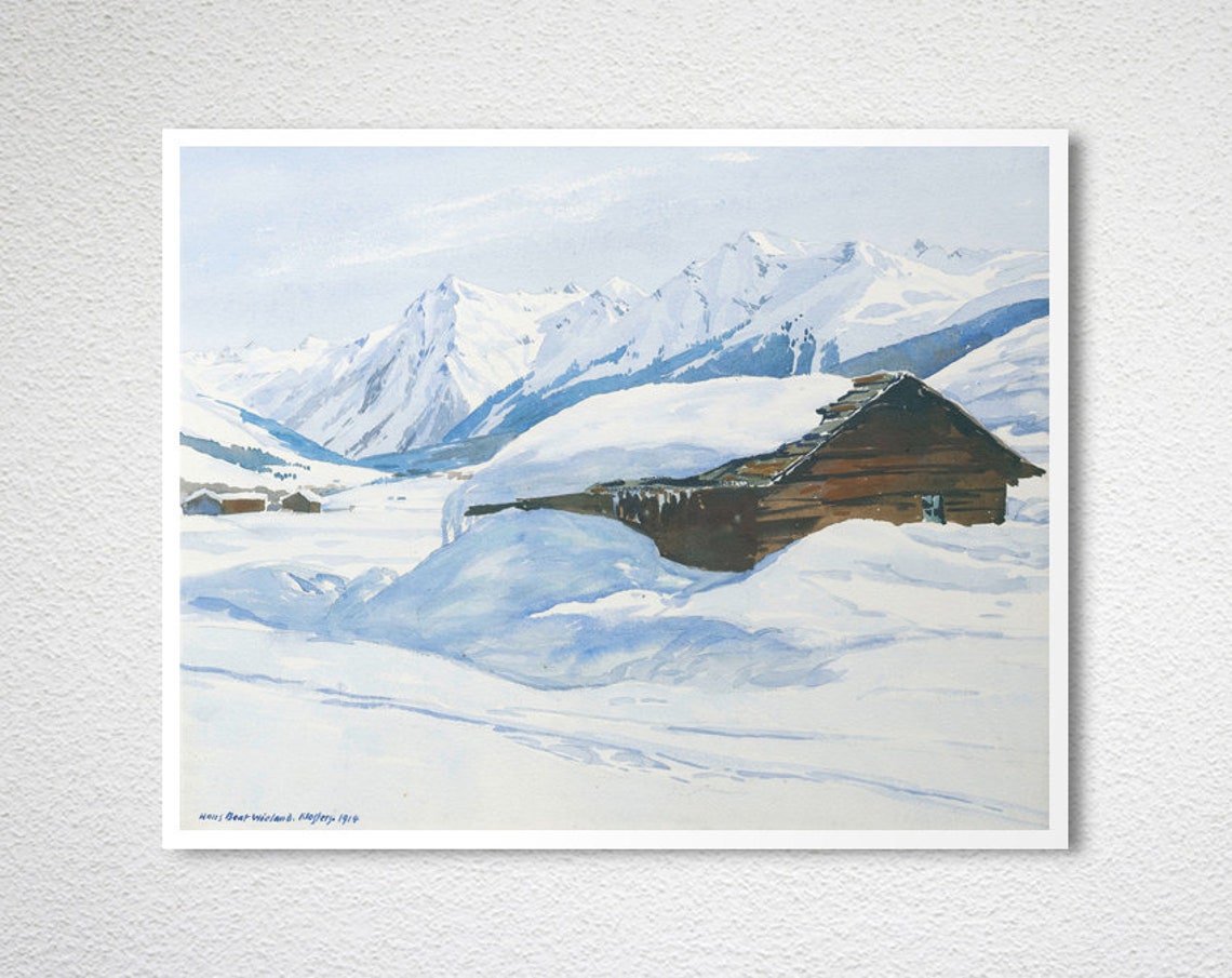 Hans Beat Wieland Klosters Winter Snow Cabin Landscape Poster - Image 2