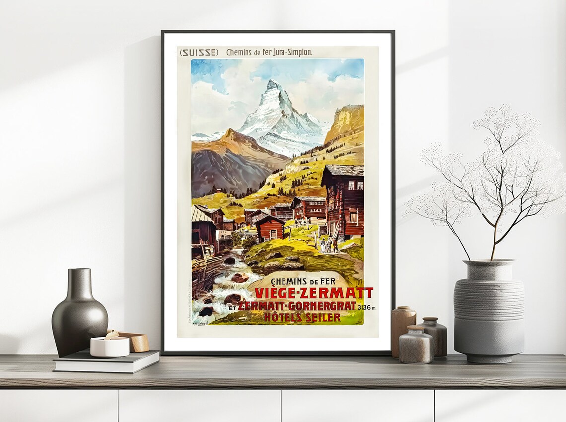 Viege Zermatt Gornergrat Hotel Seiler Vintage Travel Poster - Image 2